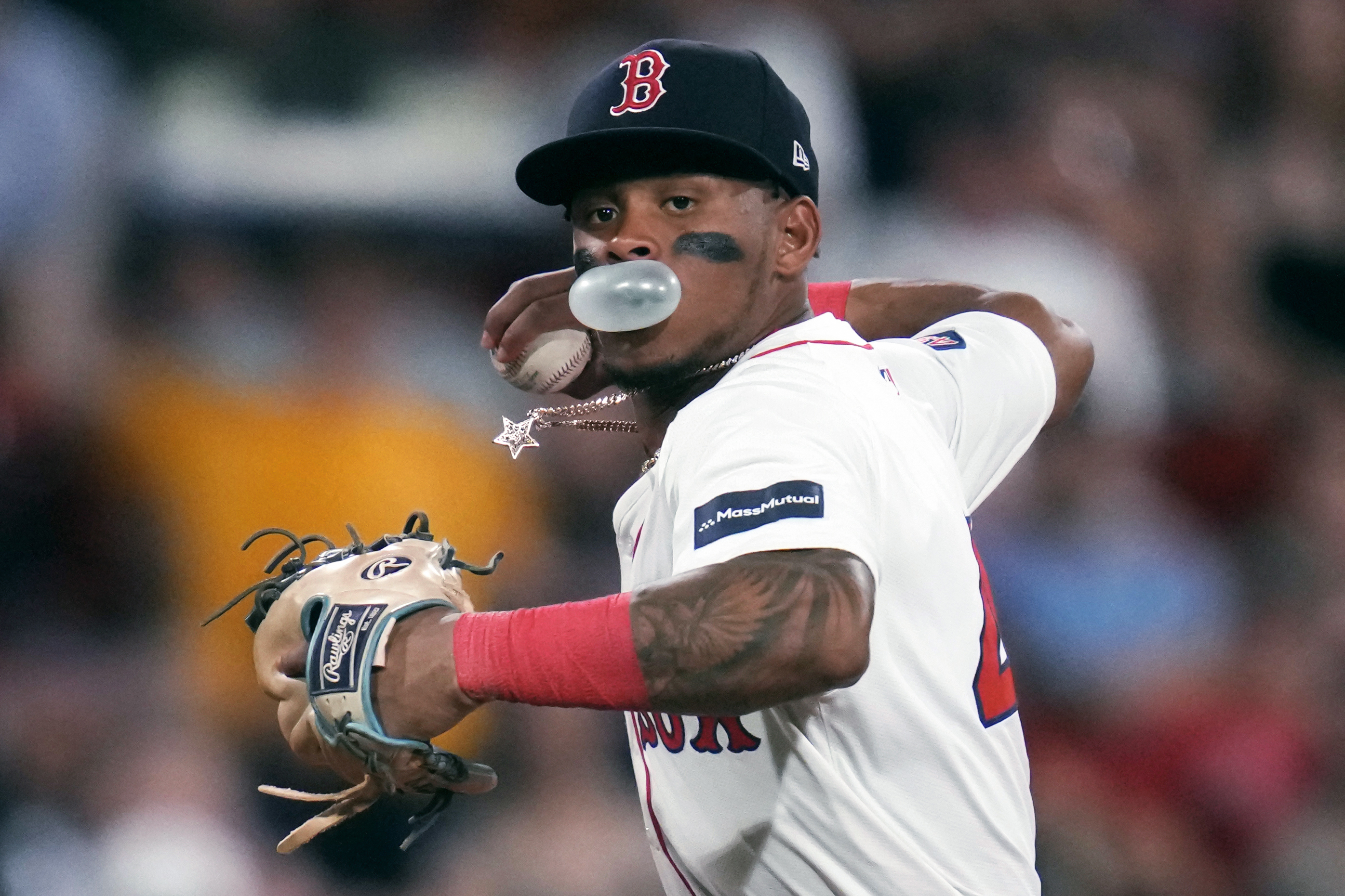 Boston Red Sox shortstop Ceddanne Rafaela fields a ground out by Oakland Athletics' Tyler Soderstrom to end the top of the fifth inning of a baseball game at Fenway Park, Tuesday, July 9, 2024, in Boston. 
