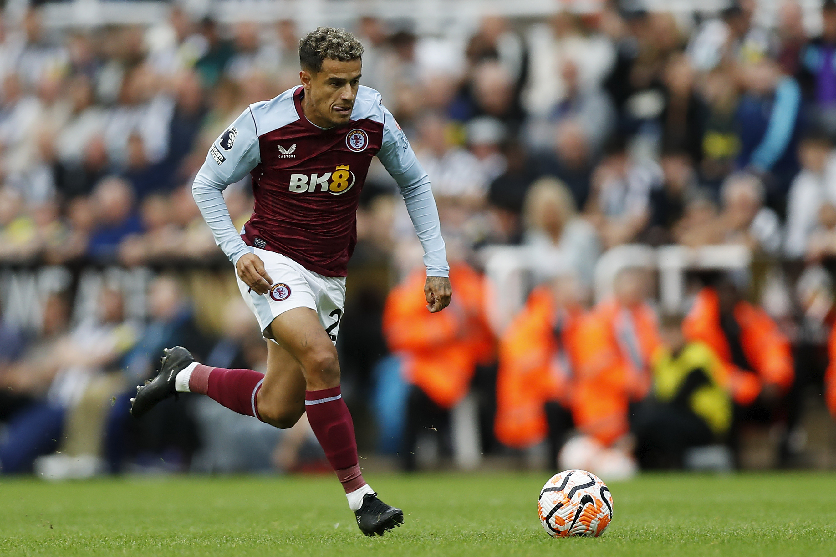 FILE - Aston Villa's Philippe Coutinho controls the ball during the English Premier League soccer match between Newcastle and Aston Villa at St. James' Park in Newcastle, England, Aug. 12, 2023. 
