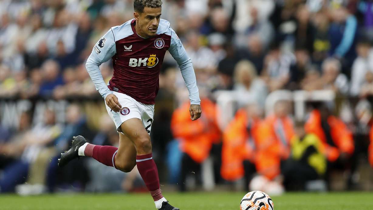 FILE - Aston Villa's Philippe Coutinho controls the ball during the English Premier League soccer match between Newcastle and Aston Villa at St. James' Park in Newcastle, England, Aug. 12, 2023.
