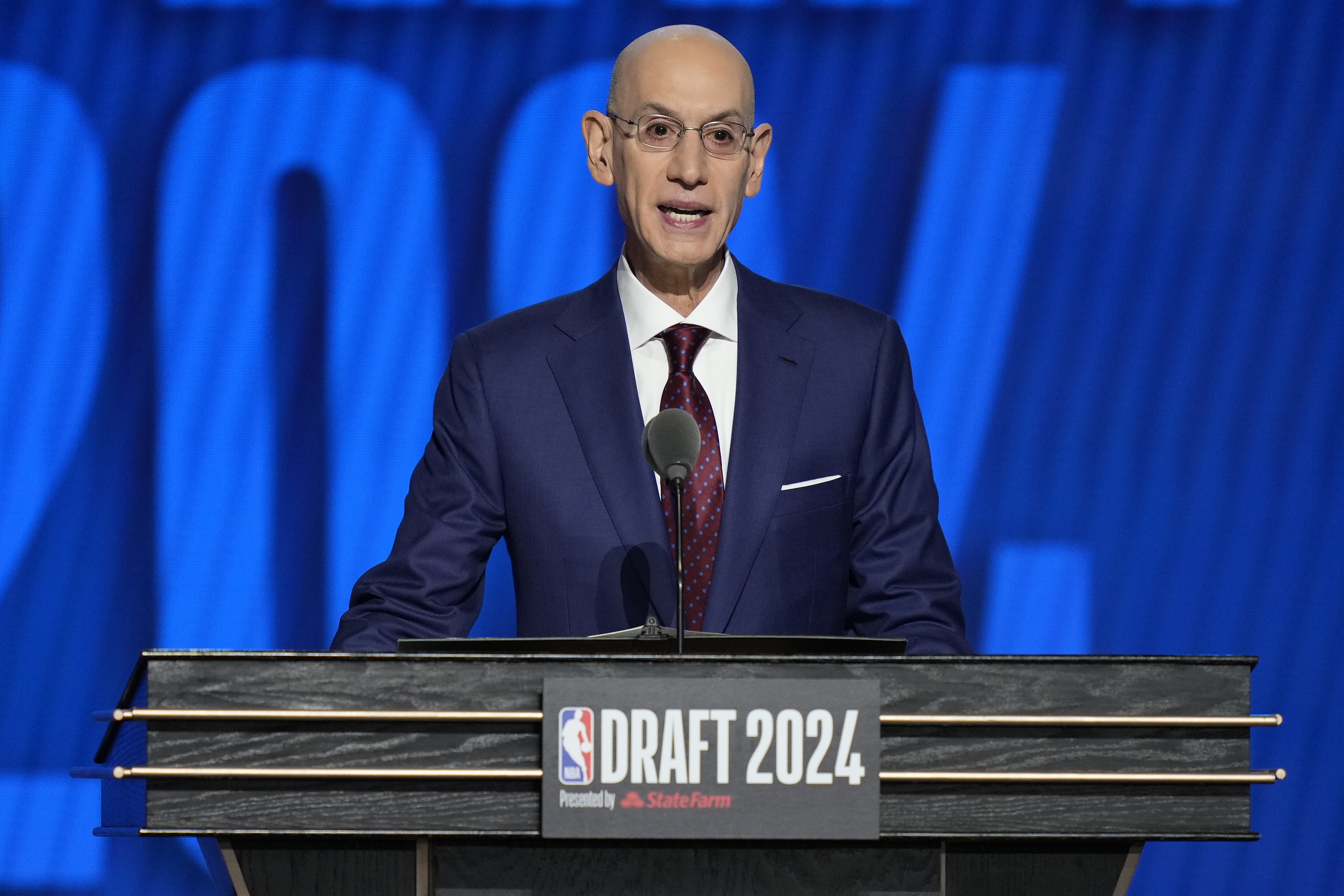 NBA commissioner Adam Silver opens the NBA basketball draft, Wednesday, June 26, 2024, in New York. 