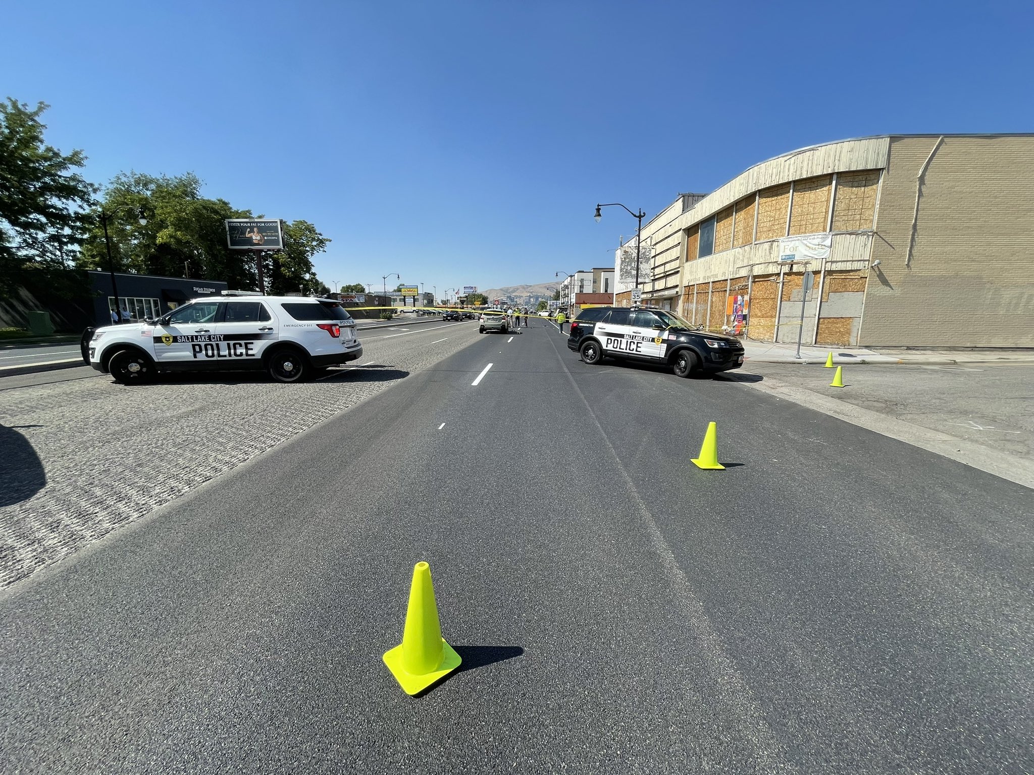 Police investigate after a pedestrian was hit by a truck at 1800 S. State in Salt Lake City on Wednesday. The 32-year-old man sustained life-threatening injuries and was transported to a nearby hospital, police said.