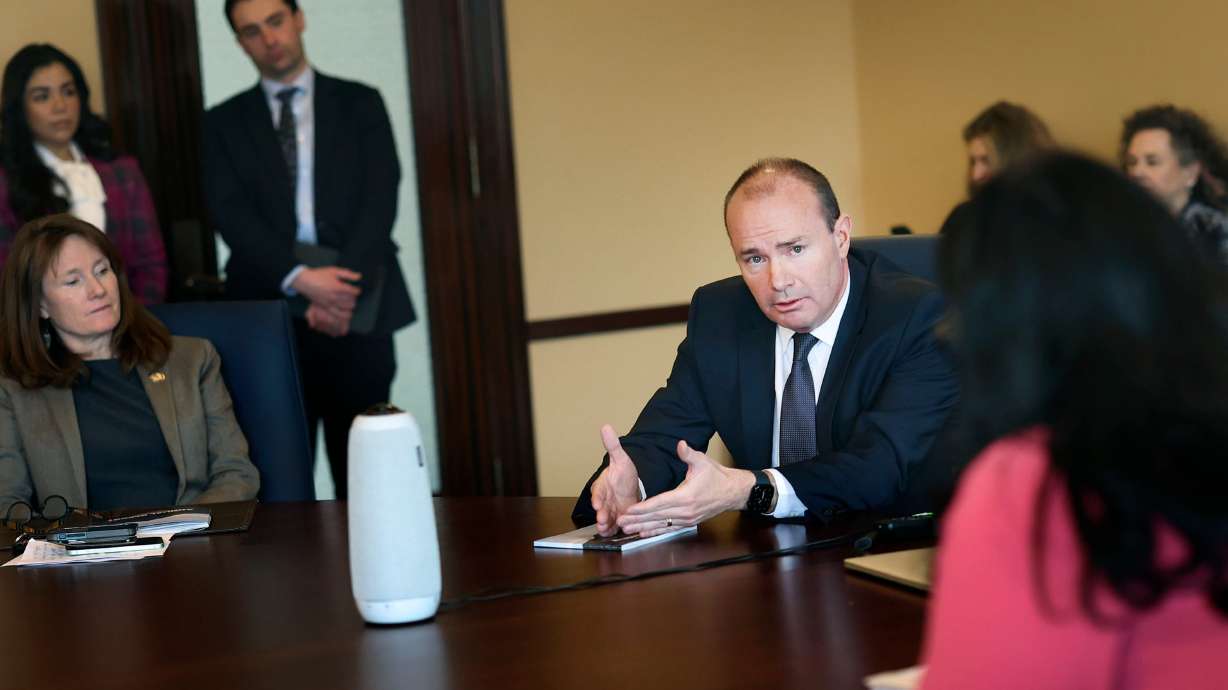 U.S. Sen. Mike Lee speaks to Senate Democrats at the Capitol in Salt Lake City on Feb. 21. Lee broke with longtime personal precedent — and with the political norm of opposing fellow GOP lawmakers — when he endorsed Colby Jenkins, a political newcomer, against Rep. Celeste Maloy, his newest Utah congressional colleague.