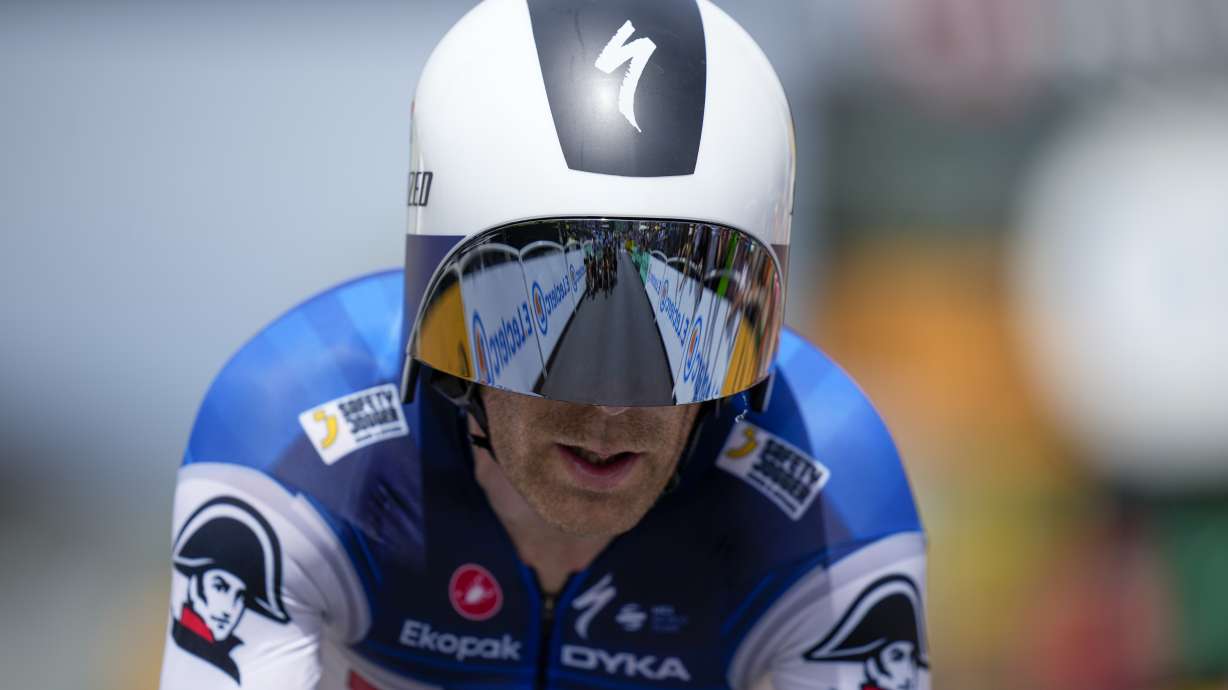 FILE -Denmark's Michael Morkov rides during the sixteenth stage of the Tour de France cycling race, an individual time trial over 22.5 kilometers (14 miles) with start in Passy and finish in Combloux, France, Tuesday, July 18, 2023. Veteran rider Michael Morkov has withdrawn from the Tour de France ahead of the race's 12th stage because of a COVID-19 infection, his Astana team said Thursday. The 39-year-old Dane tested positive on Wednesday evening and Thursday morning.