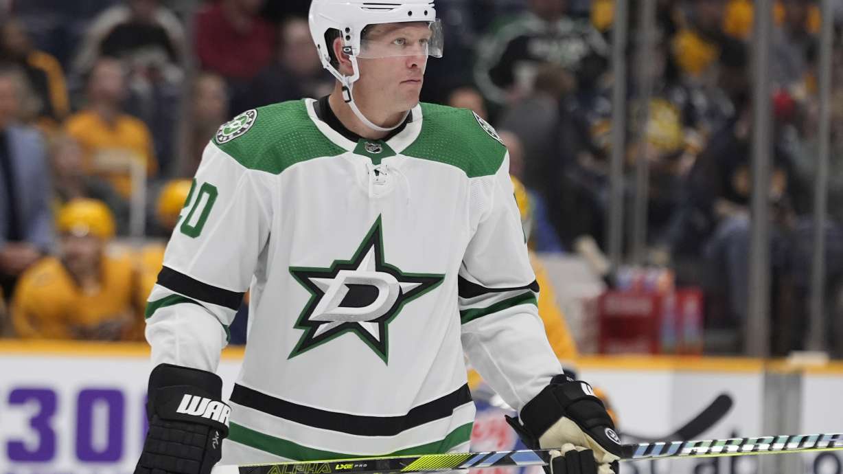 FILE - Dallas Stars' Ryan Suter (20) waits for play during the second period of an NHL hockey game against the Nashville Predators, Thursday, Feb. 15, 2024, in Nashville, Tenn. The Dallas Stars on Friday, June 28, bought out the final year of veteran defenseman Ryan Suter’s contract after his disappointing playoffs.