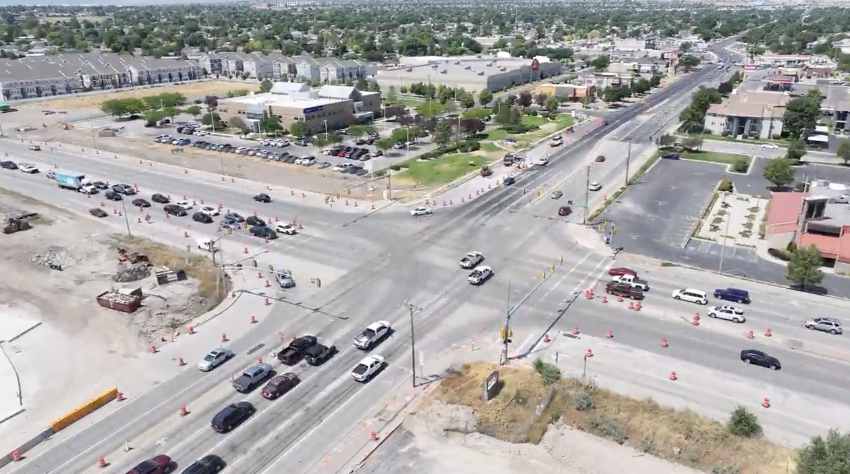 The intersection of 4700 South at Bangerter Highway is pictured on Wednesday. Some long-term closures will begin as early as this weekend as crews work to convert the intersection into a freeway-style interchange.