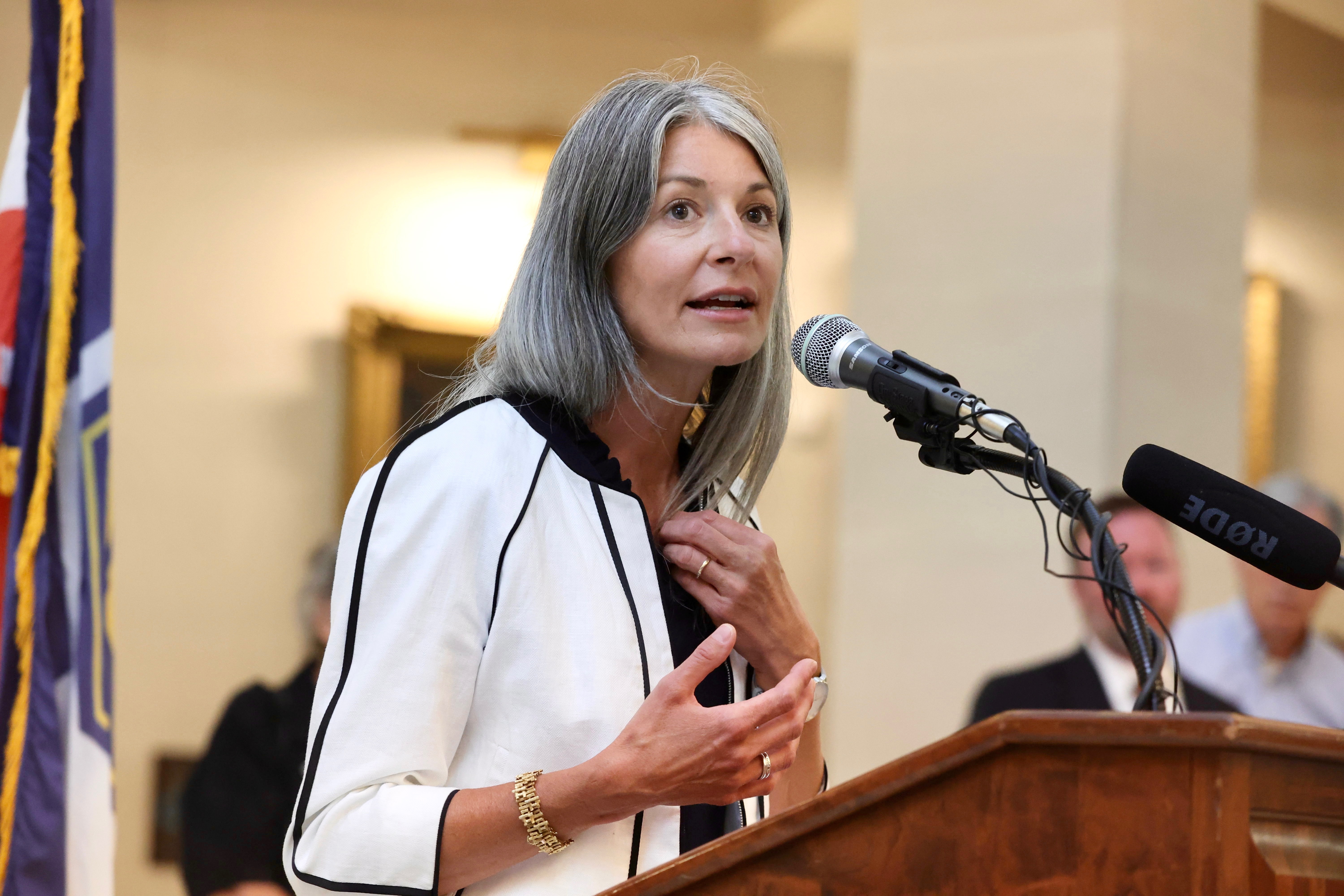 Katie Wright, executive director of Better Boundaries, speaks at a press conference at the Capitol in Salt Lake City on Thursday.