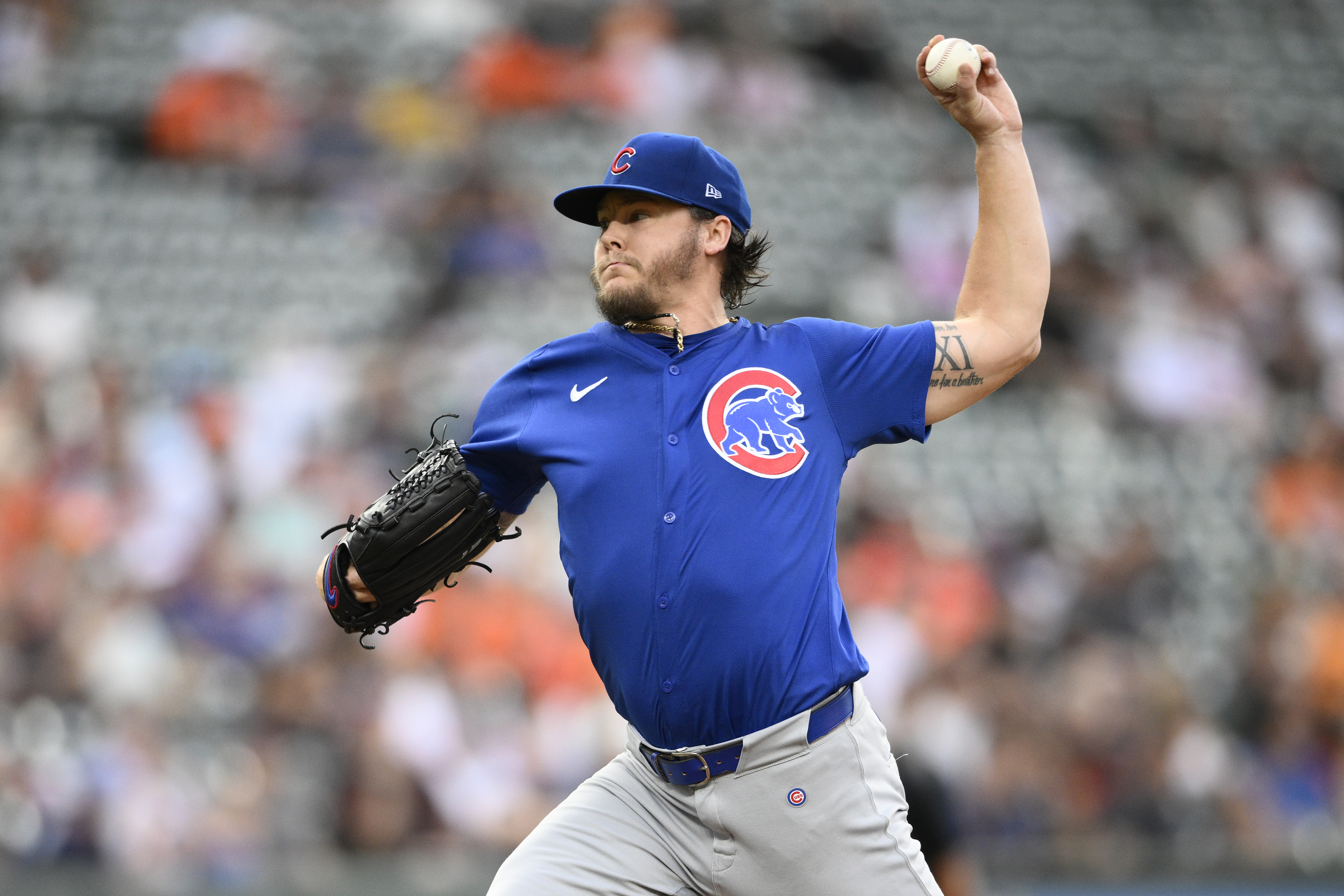Chicago Cubs starting pitcher Justin Steele throws during the second inning of a baseball game against the Baltimore Orioles, Thursday, July 11, 2024, in Baltimore. 