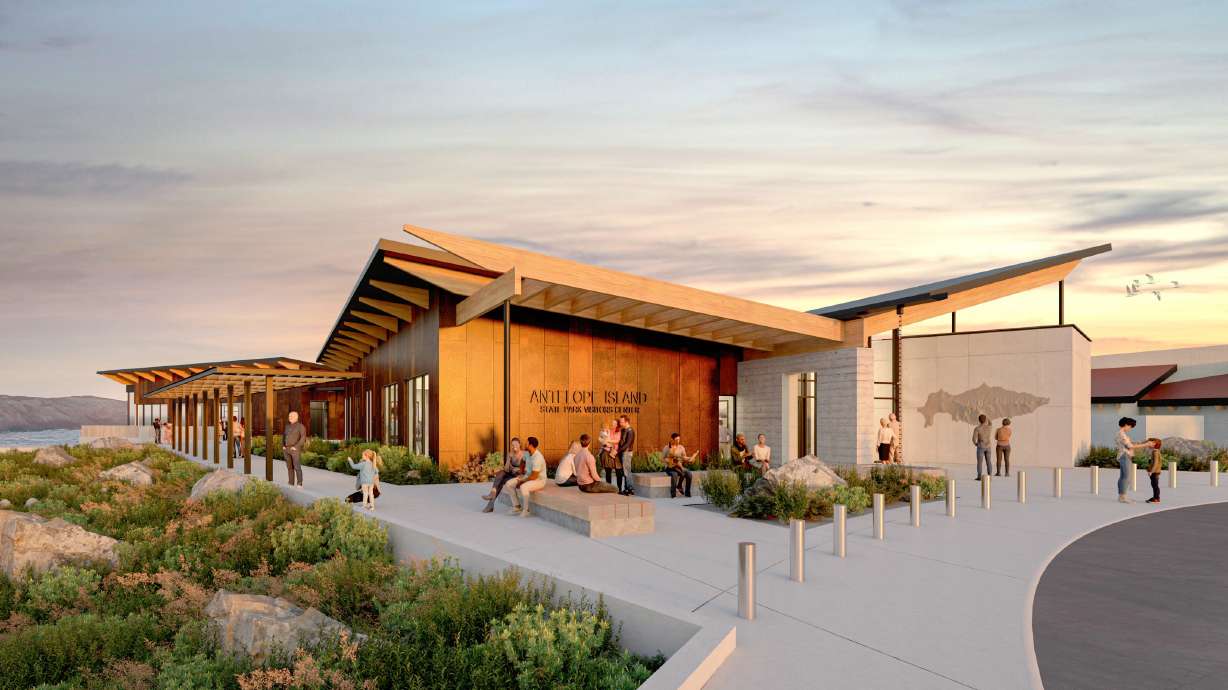 A rendering of the new Antelope Island visitor and learning center. Ground broke on the project Tuesday.