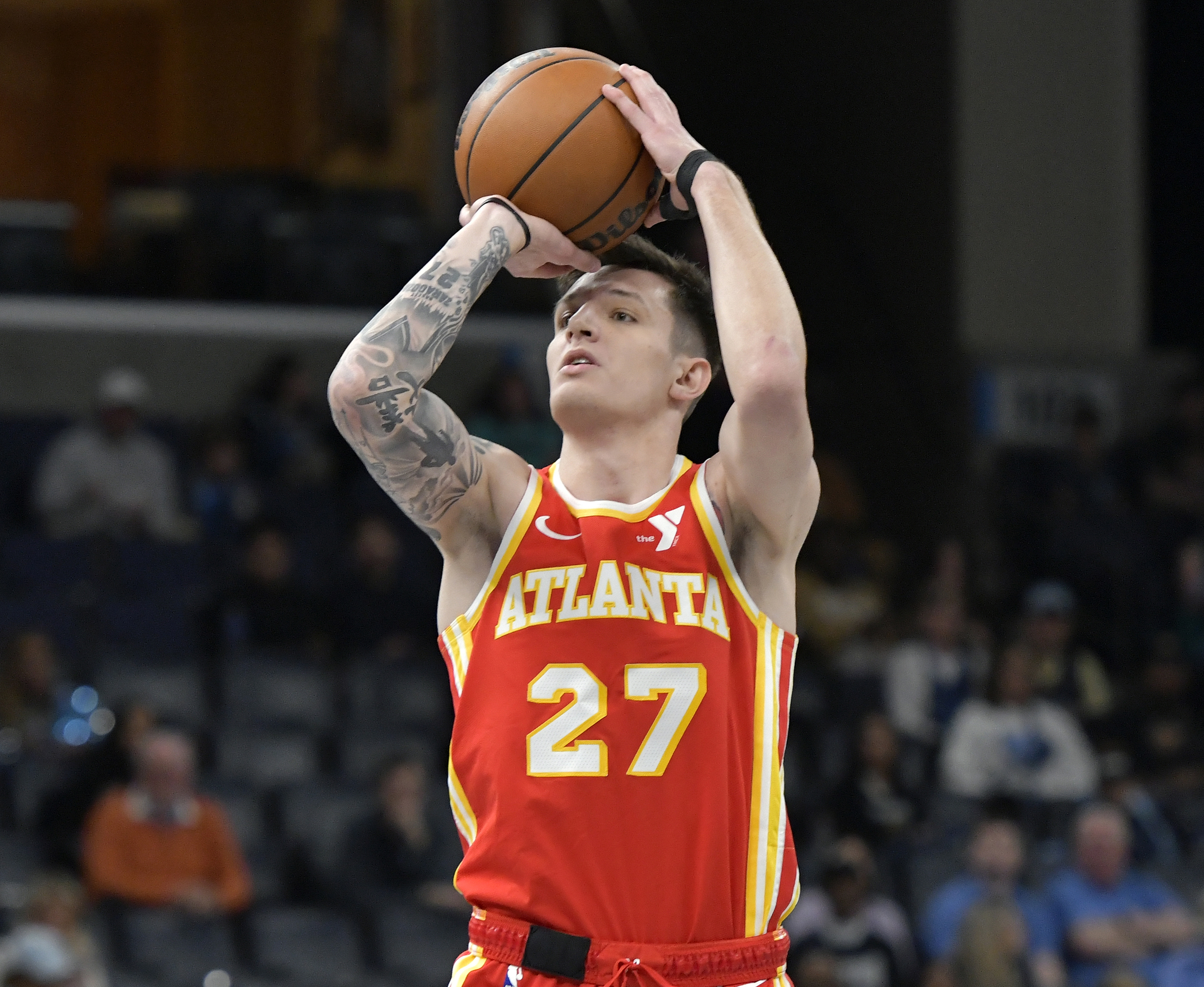 FILE - Atlanta Hawks guard Vit Krejci looks to shoot in the first half of an NBA basketball game against the Memphis Grizzlies, March 8, 2024, in Memphis, Tenn. The Hawks took another step in reshaping their roster by signing Krejci to a $10.2 million, four-year contract. The deal with Krejci, who started in 14 of his 22 games with Atlanta on a two-way contract last season, was announced by the Hawks, Friday, July 12, 2024. 