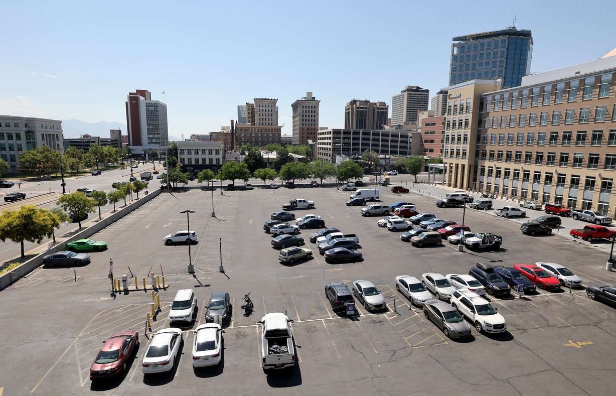 The parking lot next to the City Centre building is pictured in Salt Lake City on Thursday. The University of Utah plans to purchase the parking lot and City Centre building.