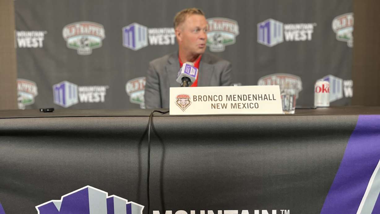 New Mexico head coach Bronco Mendenhall speaks with the media during Mountain West Conference media days, Thursday, July 11, 2024 at Circa resort and casino in Las Vegas.