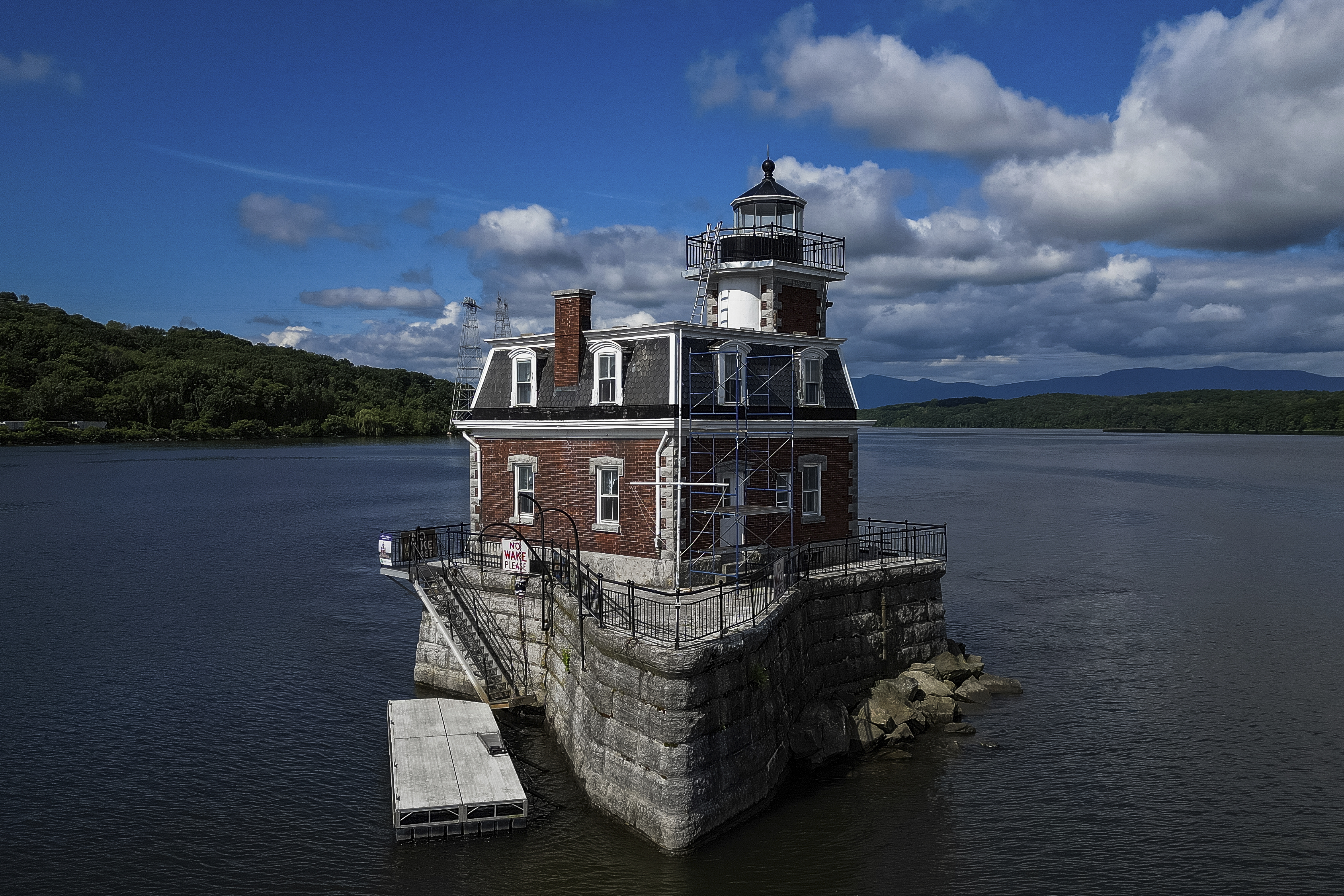 The Hudson-Athens Lighthouse, June 12, in Hudson, N.Y. The 150-year-old lighthouse is in danger of toppling into the water. The threat is so great the National Trust for Historic Preservation has placed the lighthouse on its 2024 list of the country's most endangered historic places. 