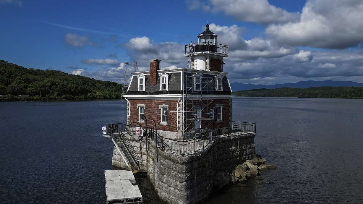 The Hudson-Athens Lighthouse, June 12, in Hudson, N.Y. The 150-year-old lighthouse is in danger of toppling into the water. The threat is so great the National Trust for Historic Preservation has placed the lighthouse on its 2024 list of the country's most endangered historic places.