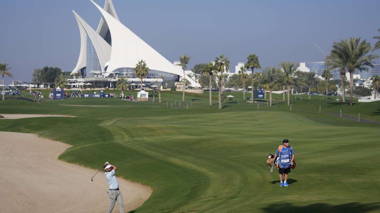 FILE - Joost Luiten of Netherlands plays his second shot on the first hole during the second round of the Dubai Invitational golf tournament, in Dubai, United Arab Emirates, Friday, Jan. 12, 2024. Luiten is being kept out of the Olympics by Dutch officials who feel his world ranking is too low.