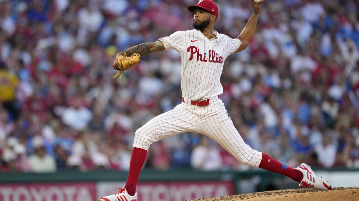 Philadelphia Phillies' Cristopher Sánchez pitches during the fourth inning of a baseball game against the Los Angeles Dodgers, Wednesday, July 10, 2024, in Philadelphia.