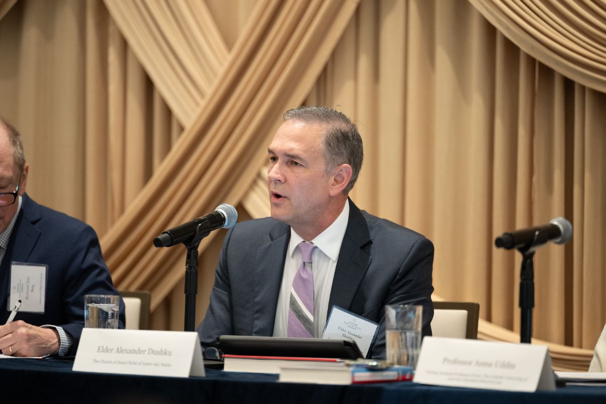 Elder Alexander Dushku, a General Authority Seventy and general counsel for The Church of Jesus Christ of Latter-day Saints, reflects on “Religious Liberty in a Polarized Age” during the 2024 Notre Dame Religious Liberty Summit in Notre Dame, Indiana, on Thursday.