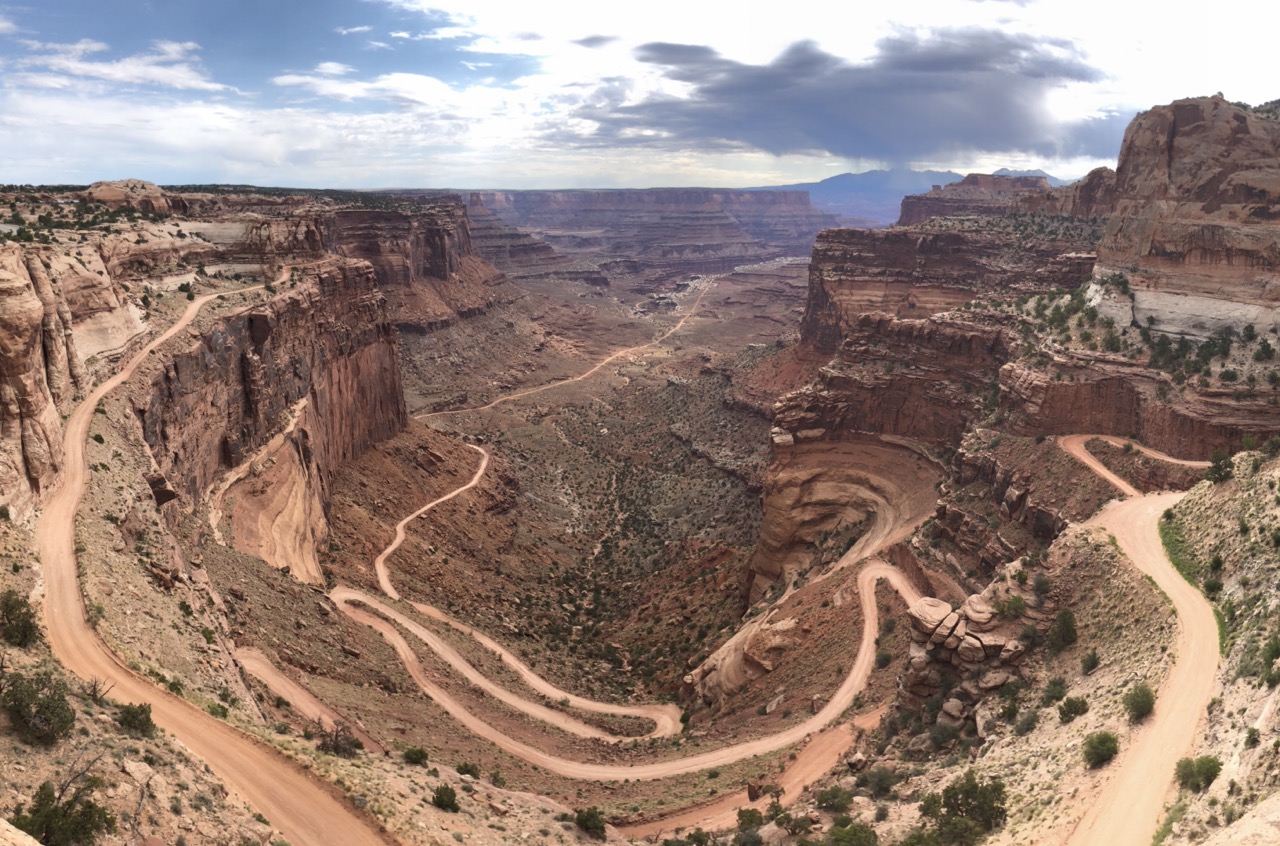 Shafer Trail switchbacks from Shafer Canyon Overlook in the Island in the Sky District of Canyonlands National Park on June 6, 2021. Two people from Green Bay, Wis., had been hiking on the Syncline Trail, gotten lost, and run out of water.
