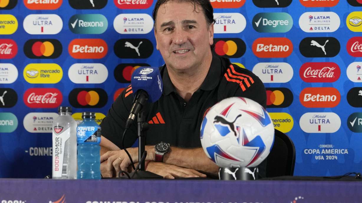 Colombia head coach Nestor Lorenzo speaks during a Copa America soccer news conference, Saturday, July 13, 2024, in Miami Gardens, Fla. Colombia plays Argentina in the final Sunday.