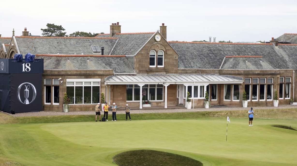 The 18th green at the British Open Golf Championship at Royal Troon golf club in Troon, Scotland, Sunday, July 14, 2024.