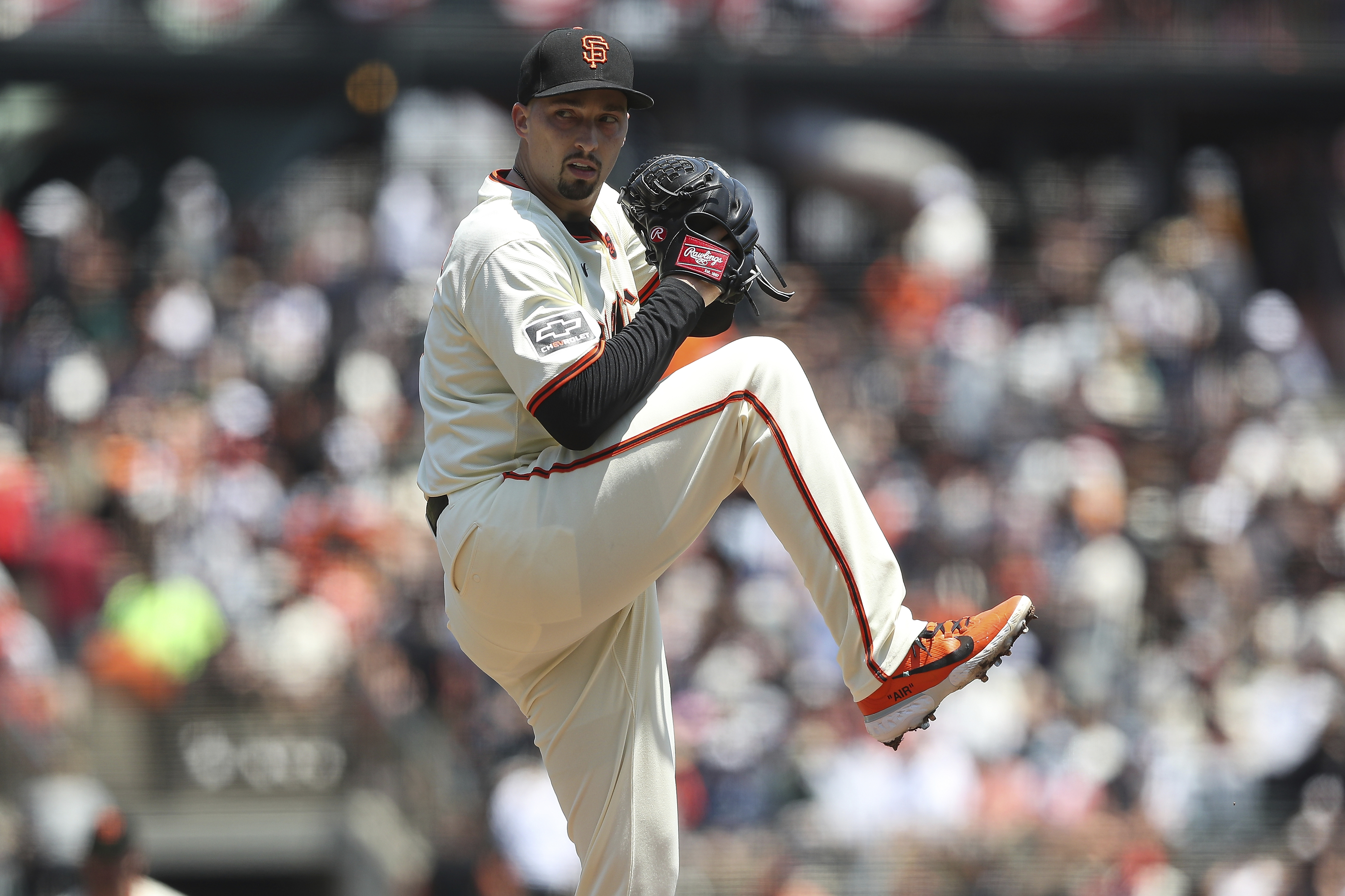 San Francisco Giants pitcher Blake Snell throws to a Minnesota Twins batter during the first inning of a baseball game in San Francisco, Sunday, July 14, 2024. 