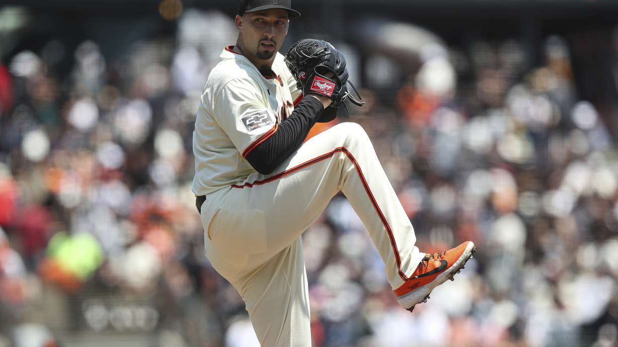 San Francisco Giants pitcher Blake Snell throws to a Minnesota Twins batter during the first inning of a baseball game in San Francisco, Sunday, July 14, 2024.