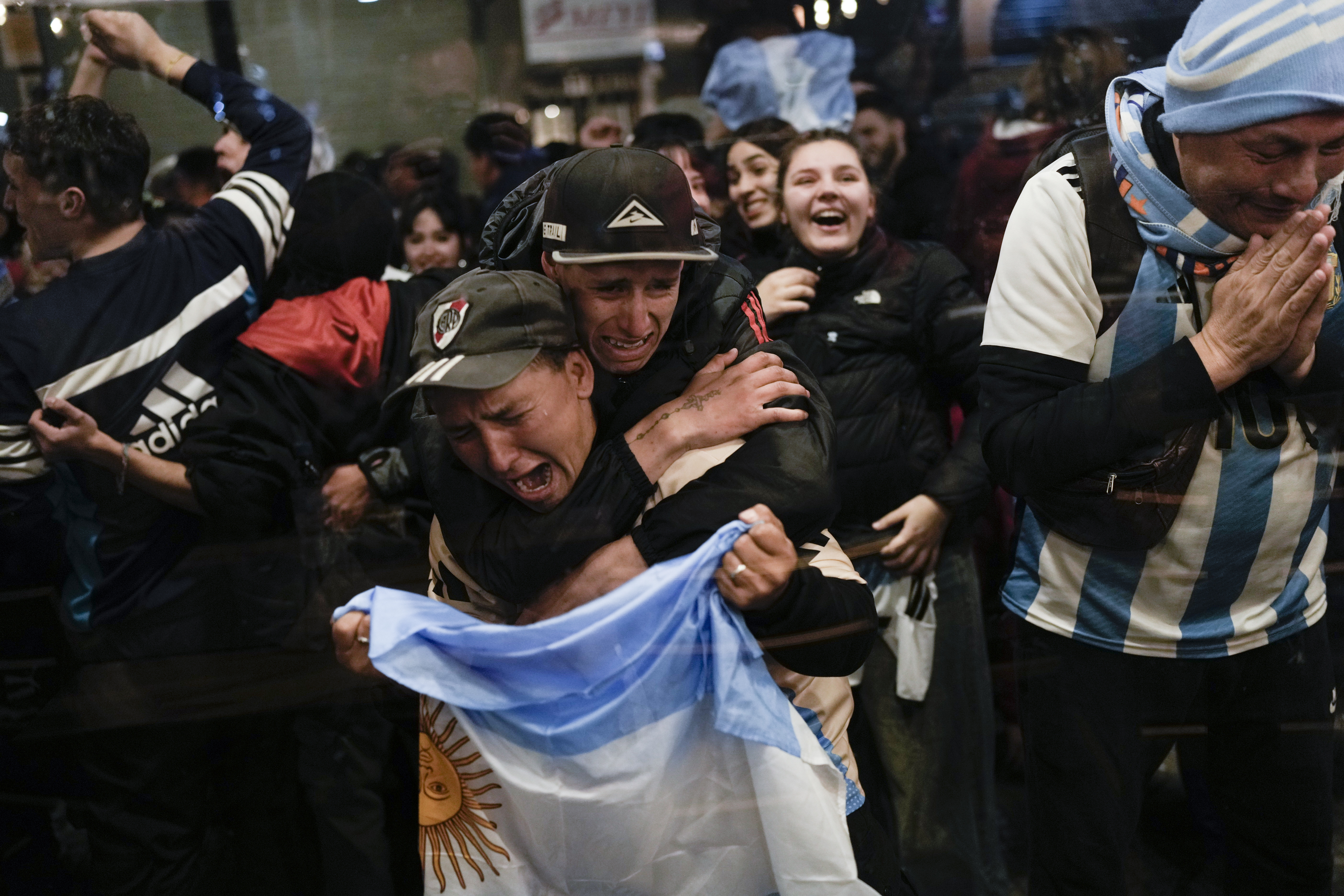 Argentina fans react after their team defeated Colombia at the Copa America final soccer match in Buenos Aires, Argentina, Monday, July 15, 2024. 