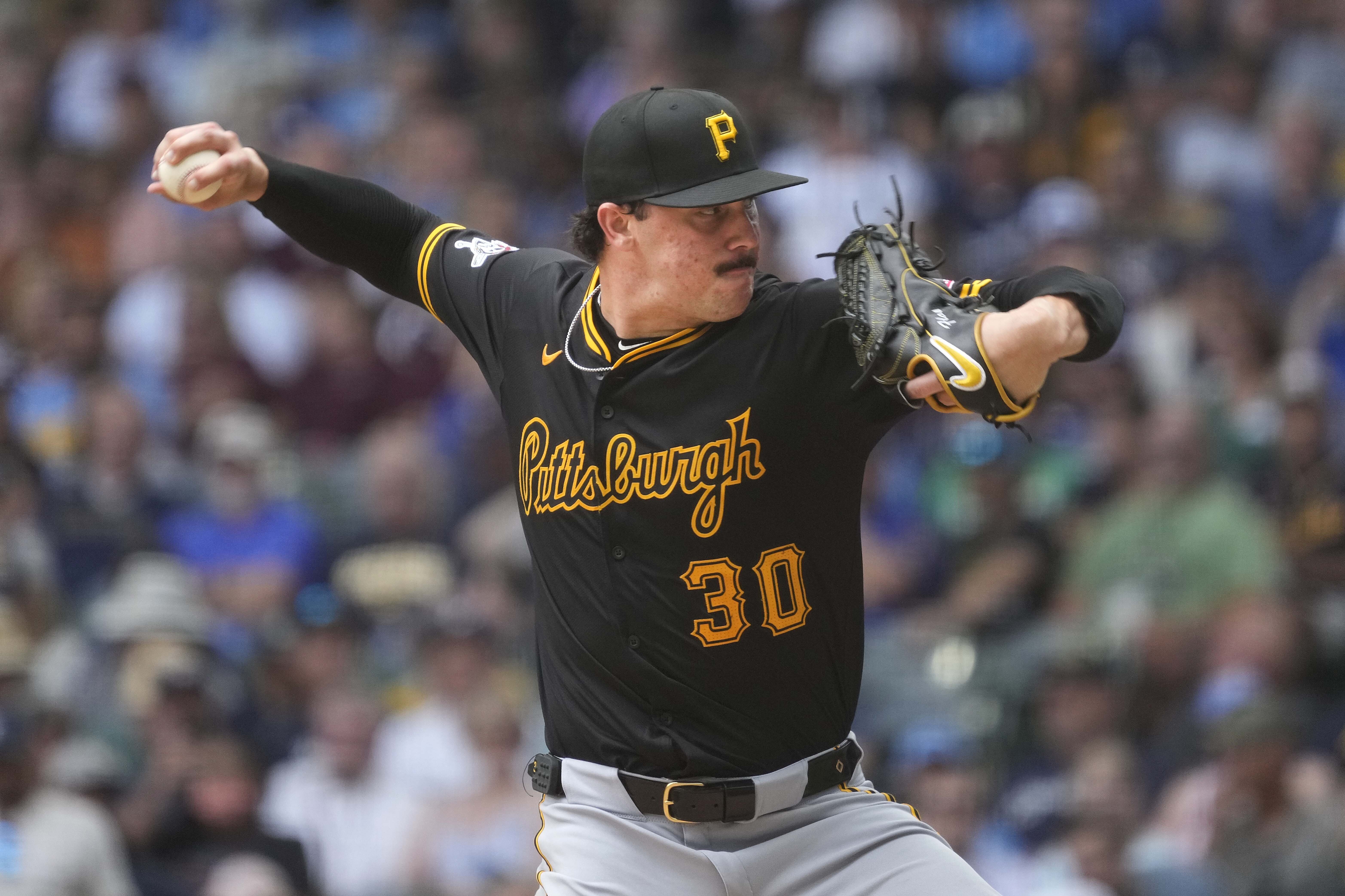 Pittsburgh Pirates pitcher Paul Skenes throws during the fourth inning of a baseball game against the Milwaukee Brewers, Thursday, July 11, 2024, in Milwaukee.