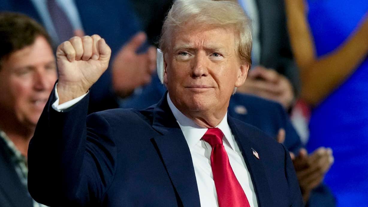 Republican presidential candidate and former President Donald Trump is seen during the Republican National Convention Monday in Milwaukee. Trump’s vice president selection stole the show on the first day of the convention.