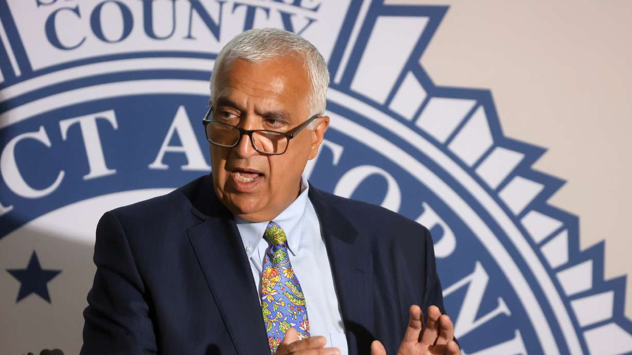 Salt Lake County District Attorney Sim Gill talks Wednesday about a 2023 officer-involved critical incident when Unified Police officers responded to a domestic violence incident and fatally shot Aaron Lee Zimmerman. Gill said the use of deadly force was justified.