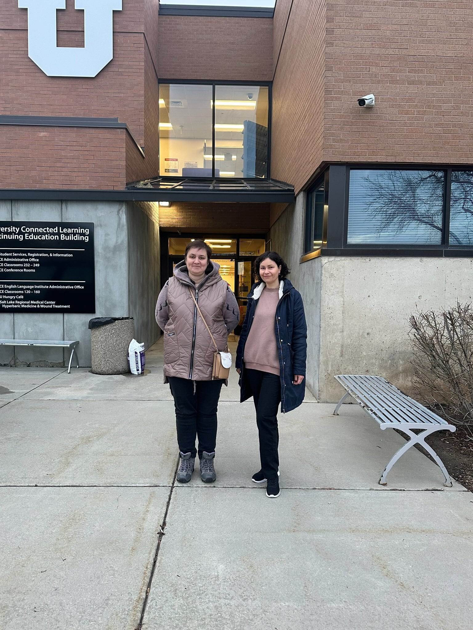 Hanna and Marianna outside the University of Utah for their first English class in March last year.