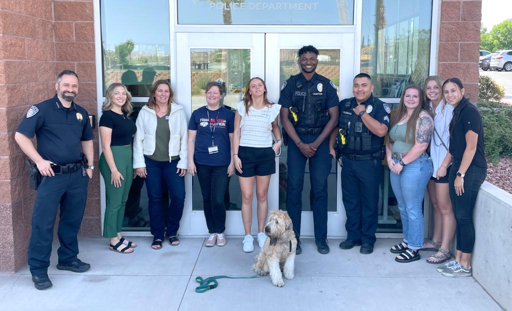 Wes LiCalzi stands with his team and students outside the Utah Tech University campus police building, St. George. LiCalzi has been appointed as the new chief of police for the Utah Tech Police Department, continuing its mission to protect, serve and educate the university community.