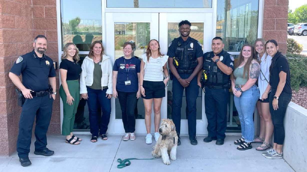 Wes LiCalzi stands with his team and students outside the Utah Tech University campus police building, St. George. LiCalzi has been appointed as the new chief of police for the Utah Tech Police Department, continuing its mission to protect, serve and educate the university community.