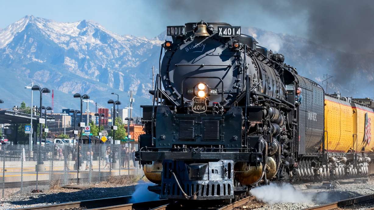 Big Boy No. 4014 pulls out of Salt Lake Central Station in Salt Lake City on July 4. The steam engine is scheduled to return to Utah this weekend, departing Elko, Nevada, on Friday for Ogden. It will be at Ogden Union Station on Saturday and Sunday.