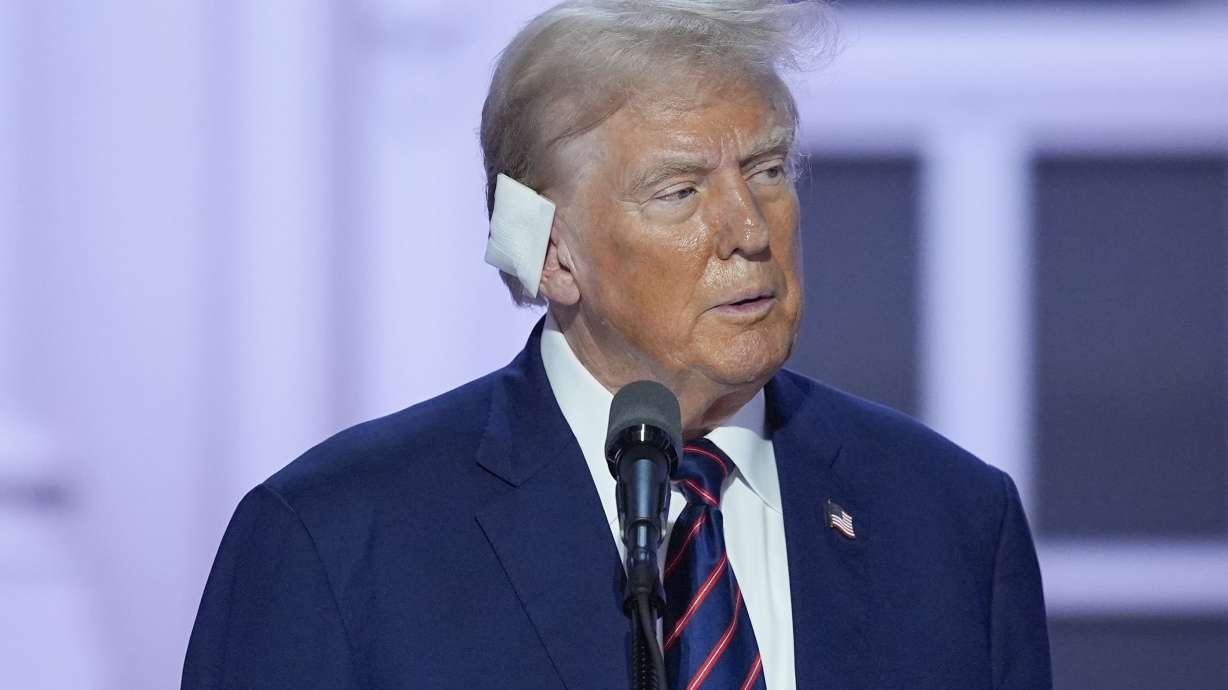 Republican presidential candidate former President Donald Trump on stage during his walk-through on the third day of the Republican National Convention on Wednesday, in Milwaukee.