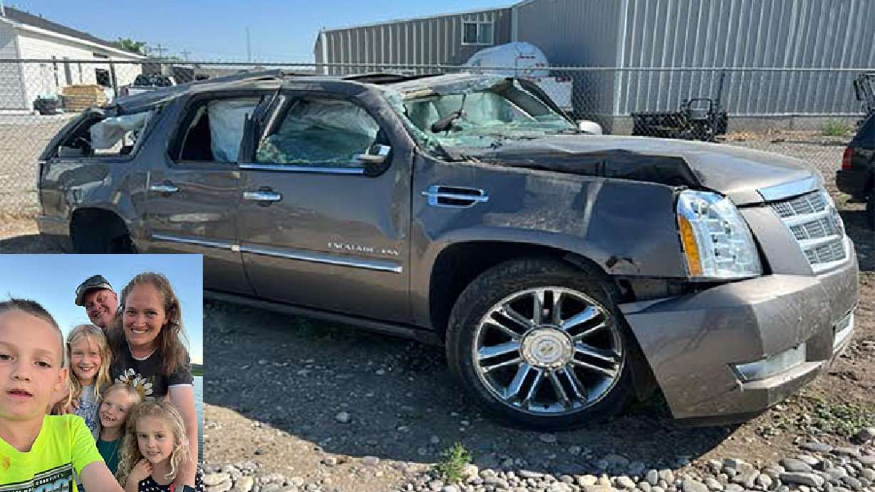 Curtis and Jana Hamilton’s car after their family was in a car crash on July 5. They are at home recovering.