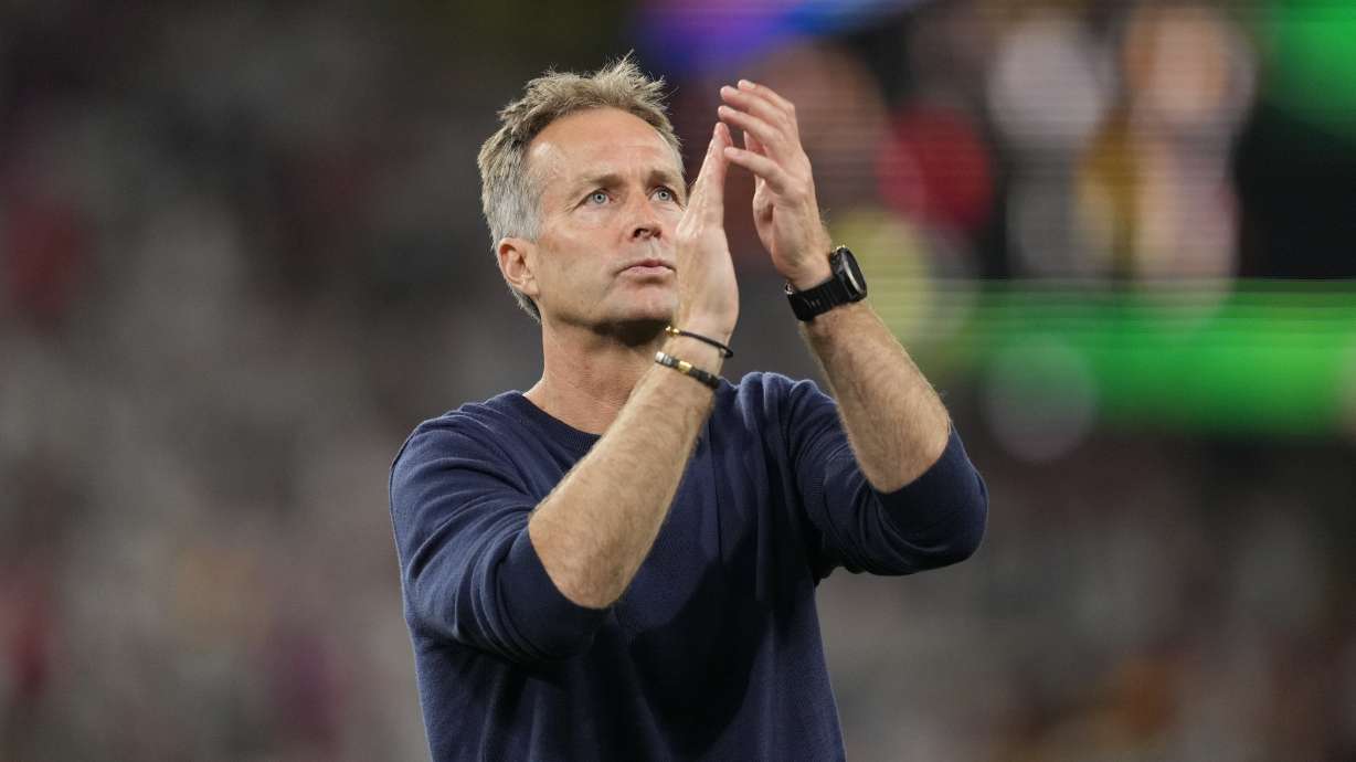 Denmark's head coach Kasper Hjulmand applauds fans after a round of sixteen match between Germany and Denmark at the Euro 2024 soccer tournament in Dortmund, Germany, Saturday, June 29, 2024.