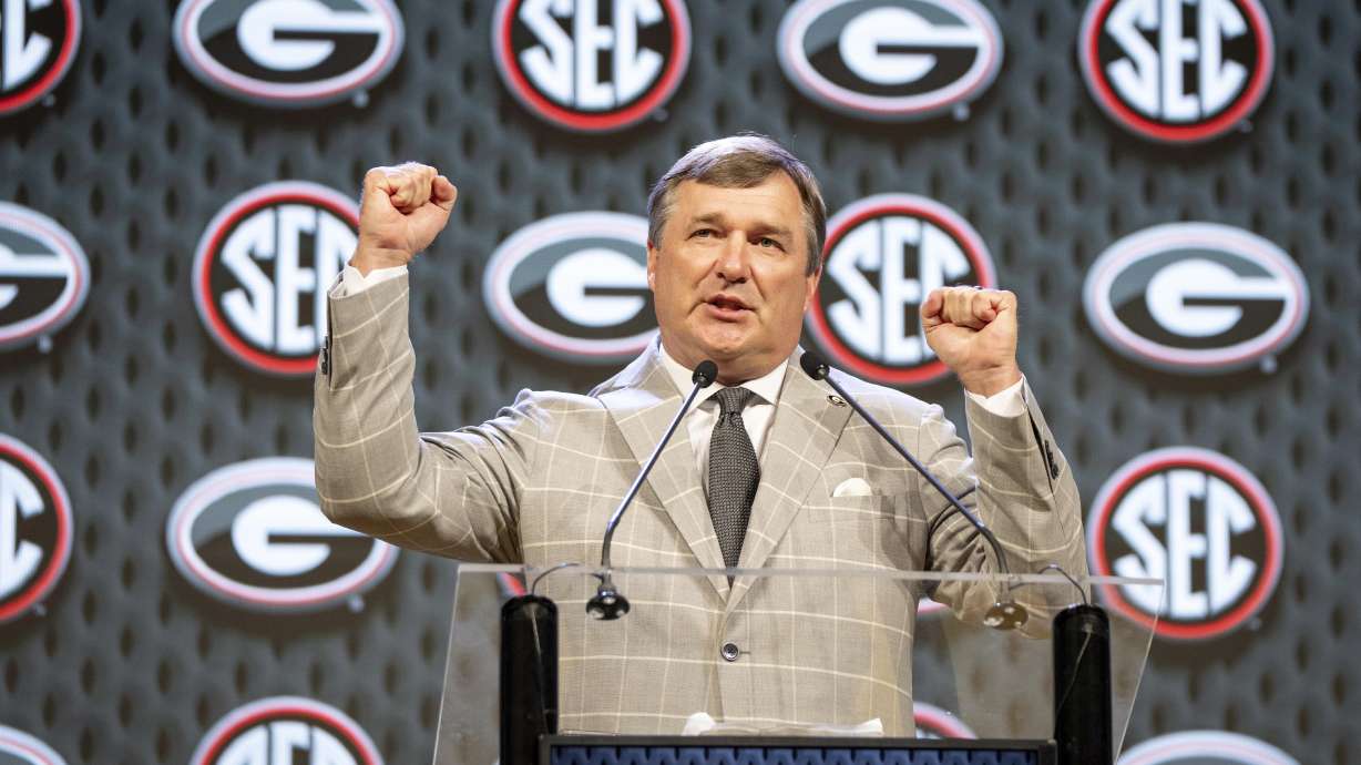 Georgia head coach Kirby Smart speaks during Southeastern Conference NCAA college football media days Tuesday, July 16, 2024, in Dallas.