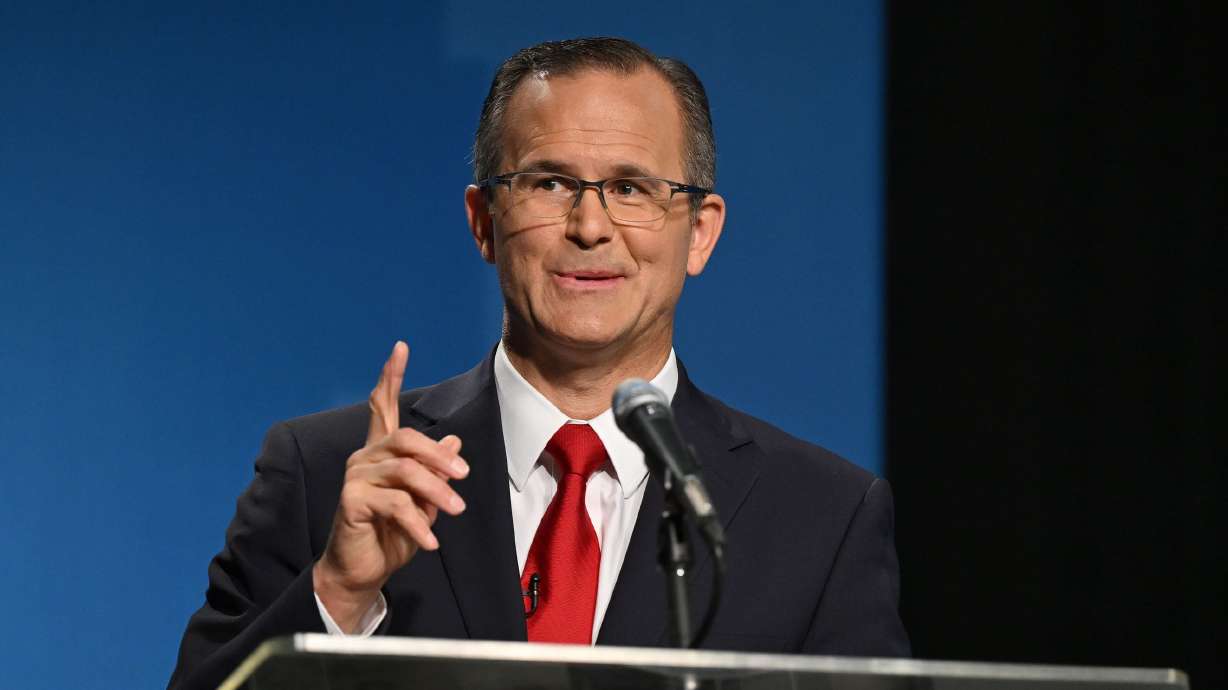 Utah’s 2nd Congressional District debate between Colby Jenkins and Rep. Celeste Maloy at the KUED studios at the University of Utah in Salt Lake City on June 10.