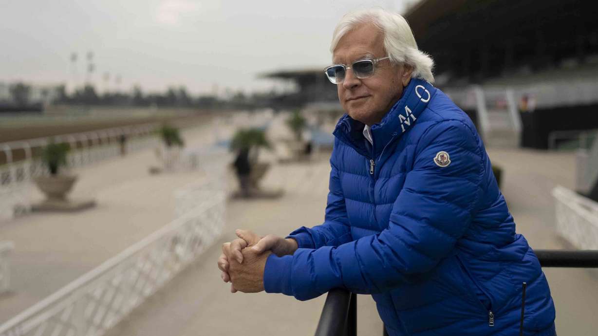 FILE - Trainer Bob Baffert stands for a photo ahead of the Breeders' Cup horse races at Santa Anita in Arcadia, Calif., Oct. 27, 2023. Churchill Downs has rescinded its extended suspension of Baffert, allowing the Hall of Fame trainer to resume racing his horses at the historic track and partner facilities.