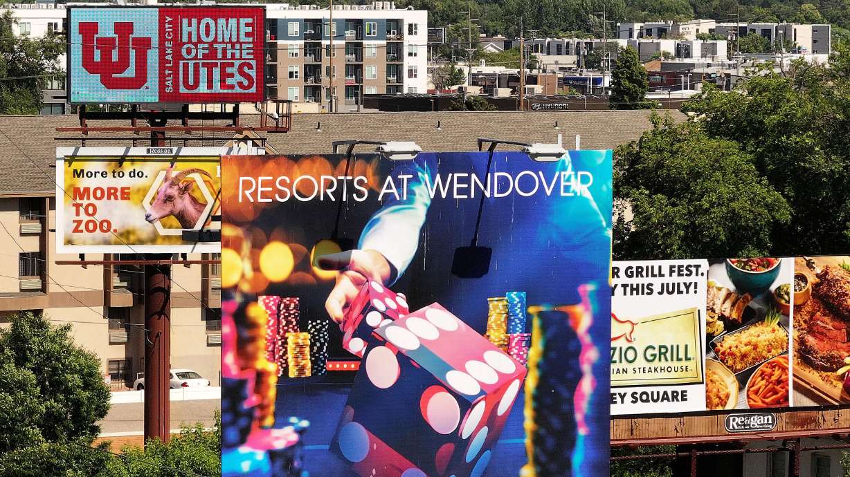Billboards line the road in Salt Lake City on July 8. A Utah nonprofit has sent a letter to the Federal Highway Administration listing 29 billboards across the state that it finds to be "illegal" or "nonconforming."
