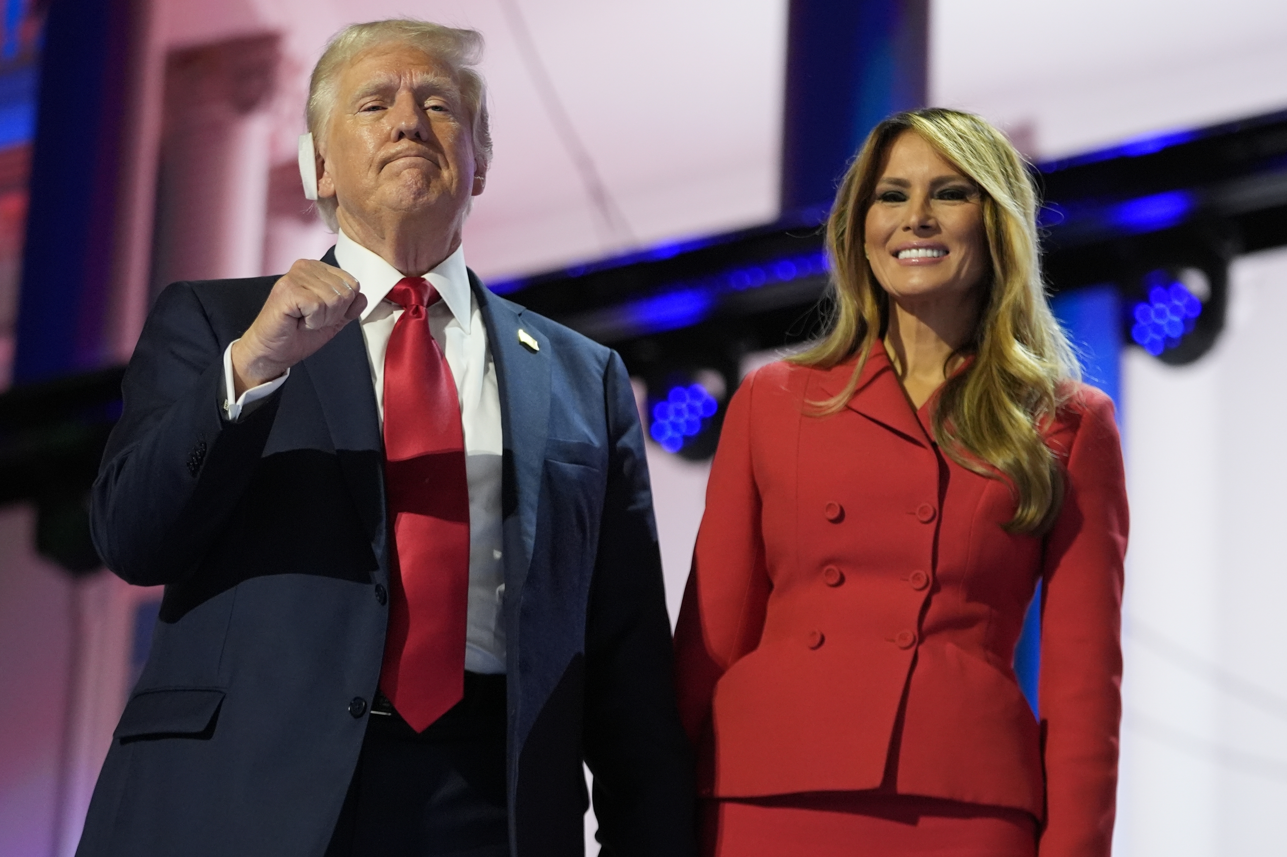 Republican presidential candidate former President Donald Trump and Melania Trump during the final day of the Republican National Convention Thursday in Milwaukee. 