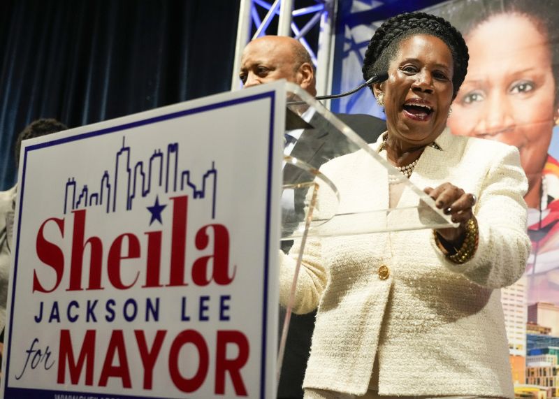 Mayoral candidate Rep. Sheila Jackson Lee speaks to supporters during an election watch party, Nov. 7, 2023, at Bayou Place in Houston.