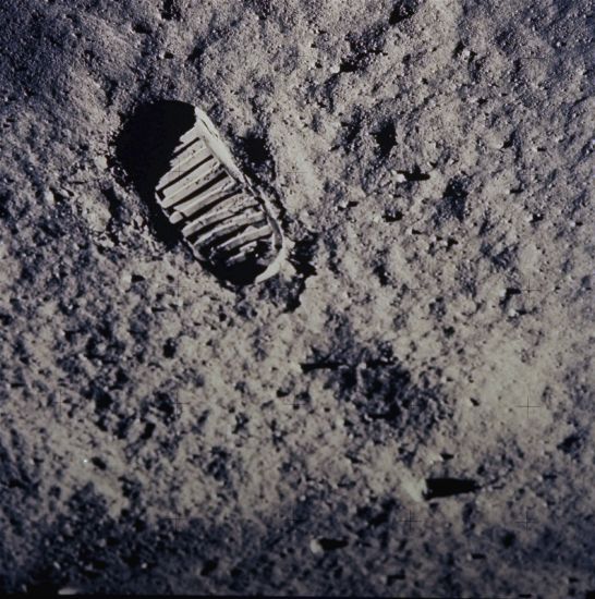 A footprint left by one of the astronauts of the Apollo 11 mission is seen in the soft, powdery surface of the moon on July 20, 1969.