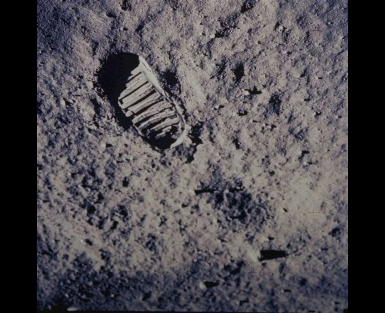 A footprint left by one of the astronauts of the Apollo 11 mission is seen in the soft, powdery surface of the moon on July 20, 1969.