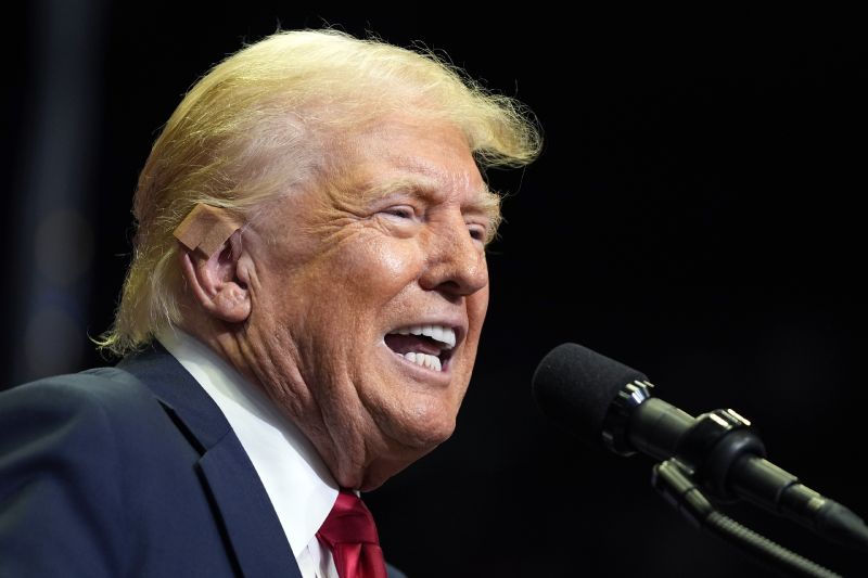 Republican presidential candidate former President Donald Trump speaks at a campaign rally, Saturday, in Grand Rapids, Mich.