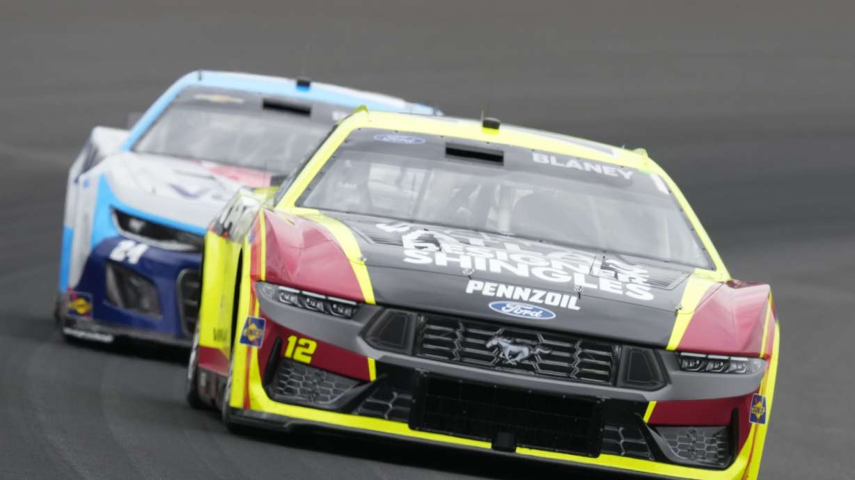 Ryan Blaney drives during the NASCAR Cup Series auto race at Indianapolis Motor Speedway, Sunday, July 21, 2024, in Indianapolis.