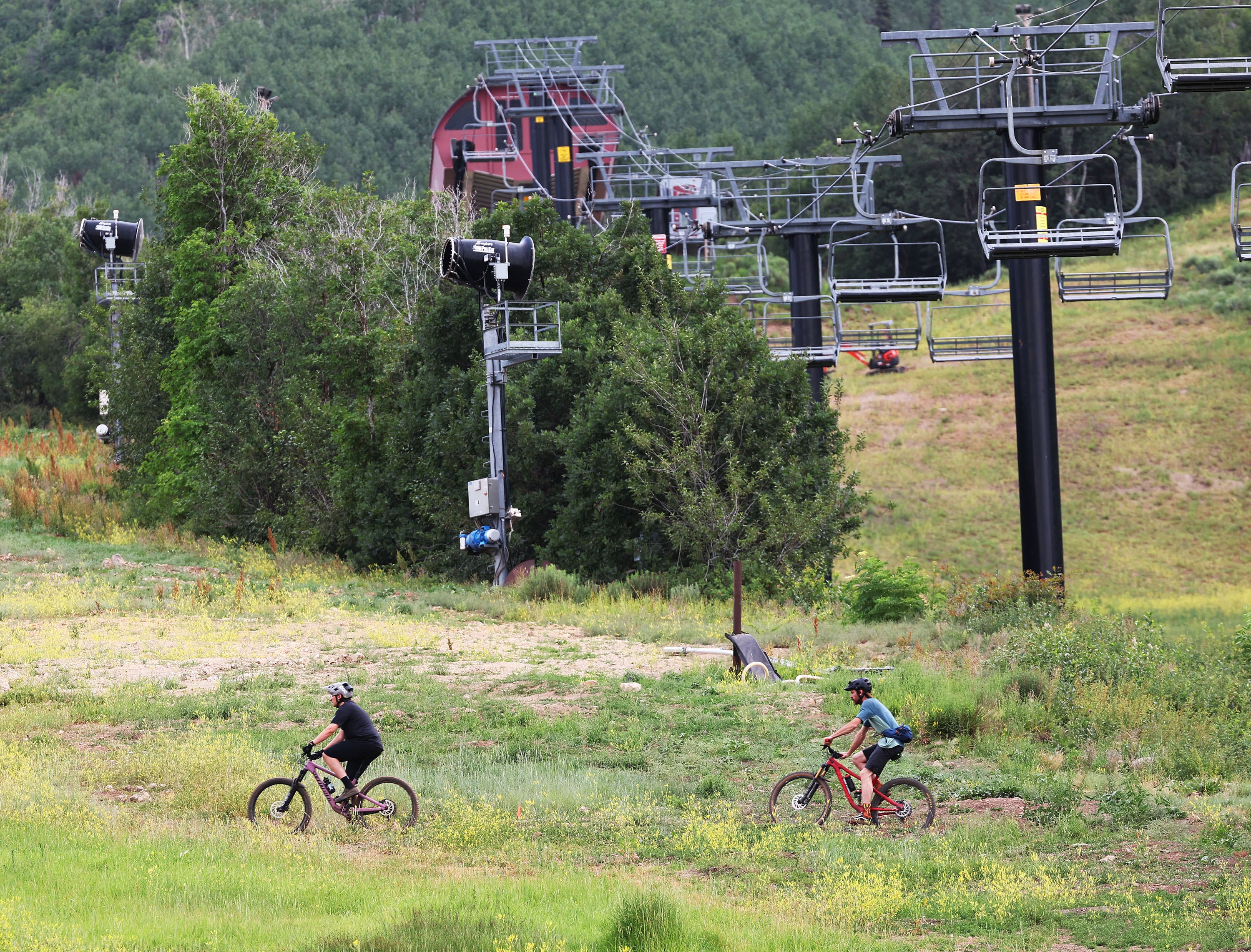 Bikers ride at Park City Mountain Resort in Park City on Thursday.