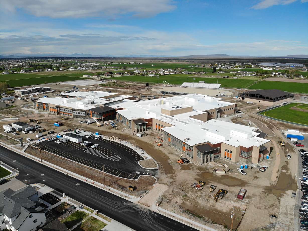 West Field High School is pictured under construction in May. The Weber School District has released contingency plans for how to start the upcoming school year if construction on the school isn't completed by the district's first day of school on Aug. 21.