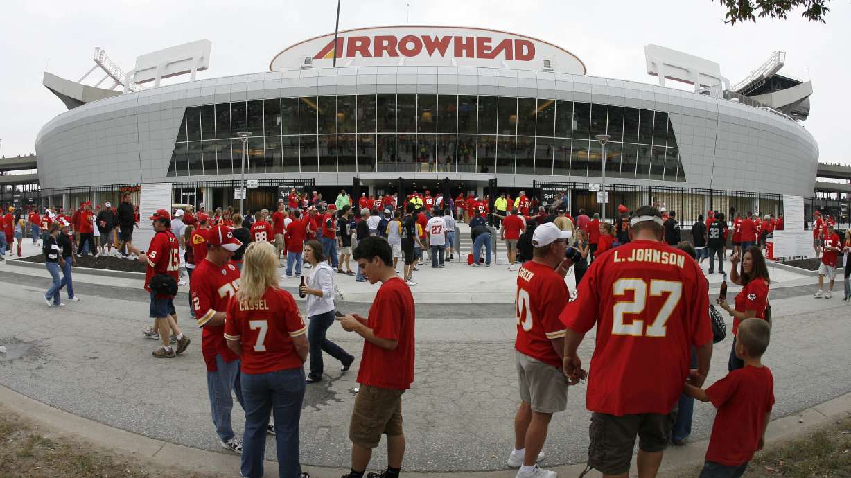 FILE - Kansas City Chiefs fans gather outside Arrowhead Stadium before a NFL football game against the Oakland Raiders Sunday, Sept. 20, 2009 in Kansas City, Mo. The Chiefs have set a deadline of six months from now to decide on a plan for the future of Arrowhead Stadium, whether that means renovating their iconic home or building an entirely new stadium in Kansas or Missouri.