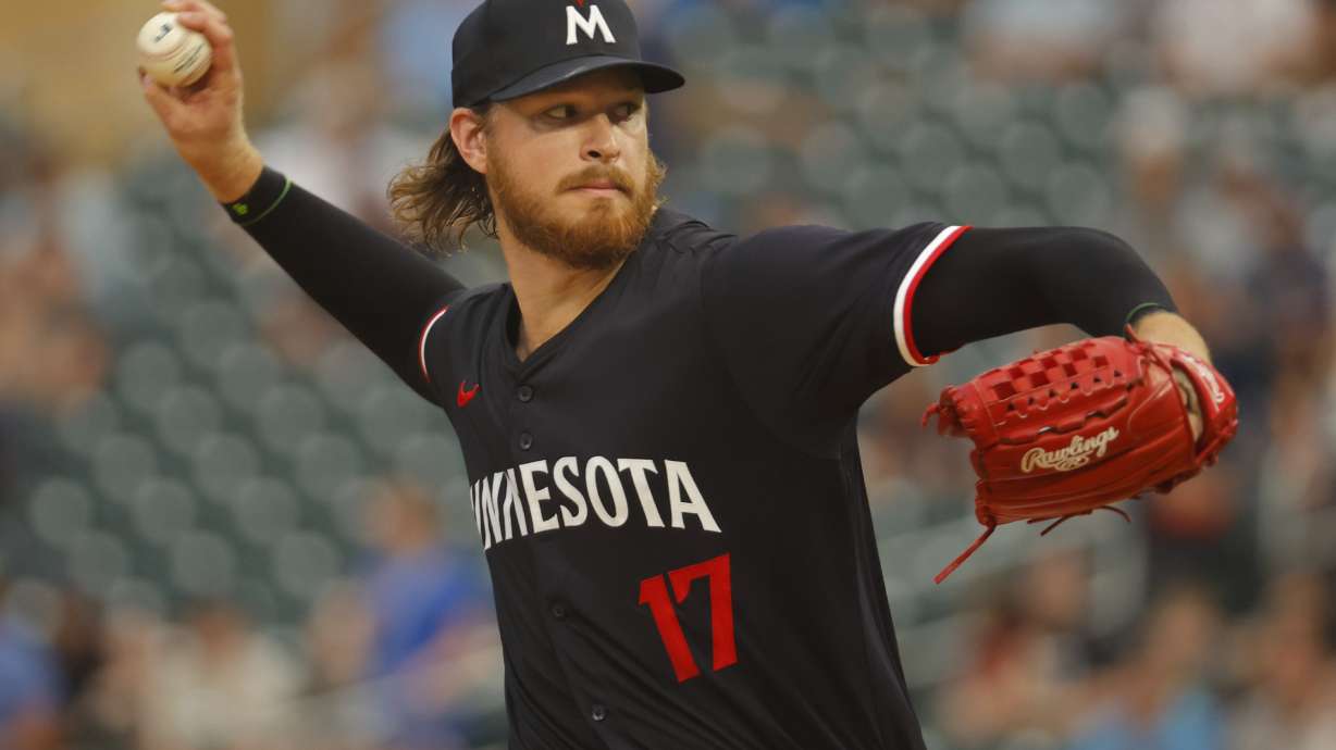 Minnesota Twins starting pitcher Bailey Ober throws to the Philadelphia Phillies in the first inning of a baseball game Monday, July 22, 2024, in Minneapolis.